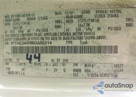 2008 Ford E-250 from USA, damaged, VIN 1FTNE24W98DA66214